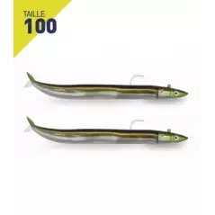 LEURRES FIIISH DOUBLE COMBO OFF SHORE 10GR CRAZY SAND EEL TAILLE 100 KAKI