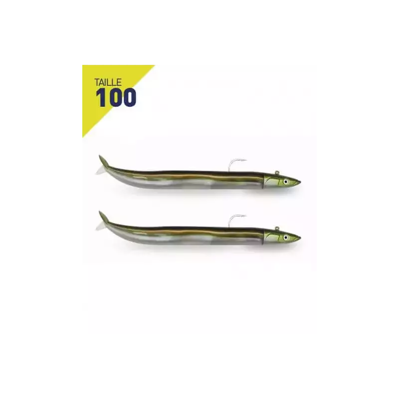 LEURRES FIIISH DOUBLE COMBO OFF SHORE 10GR CRAZY SAND EEL TAILLE 100 KAKI