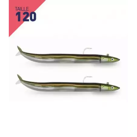 LEURRES FIIISH DOUBLE COMBO OFF SHORE 15GR CRAZY SAND EEL TAILLE 120 KAKI