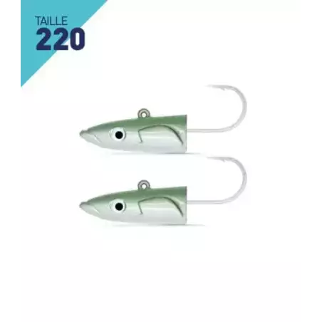 2 TETES PLOMBEES DEEP FIIISH CRAZY SAND EEL TAILLE 220 90G VERT NACRE