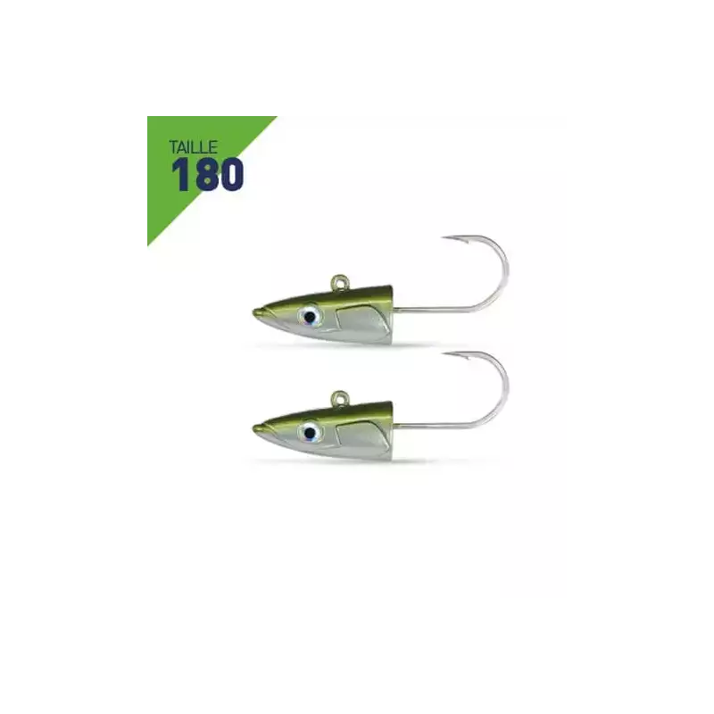 2 TETES PLOMBEES OFF SHORE FIIISH CRAZY SAND EEL TAILLE 180 35G VERT NACRE