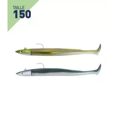 LEURRES FIIISH DOUBLE COMBO OFF SHORE 20GR CRAZY PADDLE TAIL TAILLE 150 KAKI/BLEU NACRE