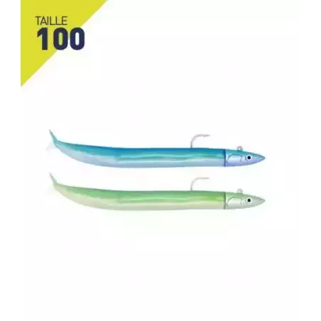 LEURRES FIIISH 2 COMBOS OFF SHORE 10GR CRAZY SAND EEL TAILLE 100 VERT NACRE & BLEU NACRE