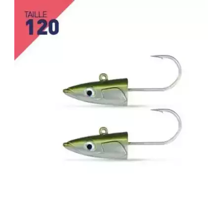 2 TETES PLOMBEES EXTRA DEEP FIIISH CRAZY SAND EEL TAILLE 120 25G KAKI