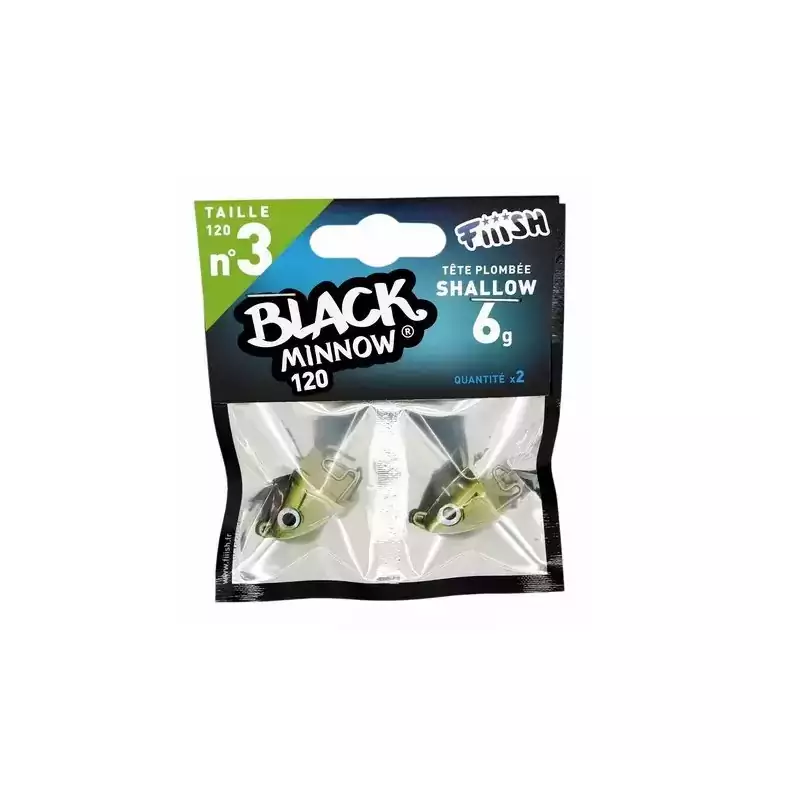 2 TÊTES PLOMBÉES SHALLOW LEURRES FIIISH BLACK MINNOW TAILLE 3 120 6GR KAKI