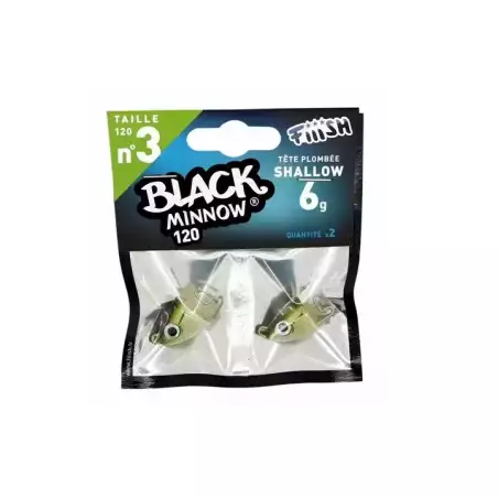 2 TÊTES PLOMBÉES SHALLOW LEURRES FIIISH BLACK MINNOW TAILLE 3 120 6GR KAKI